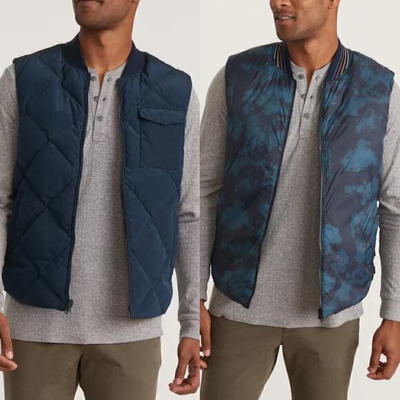Marine Layer Reversible Puffer Vest Light Weight Packable Sky Captain NWT M - Picture 2 of 11